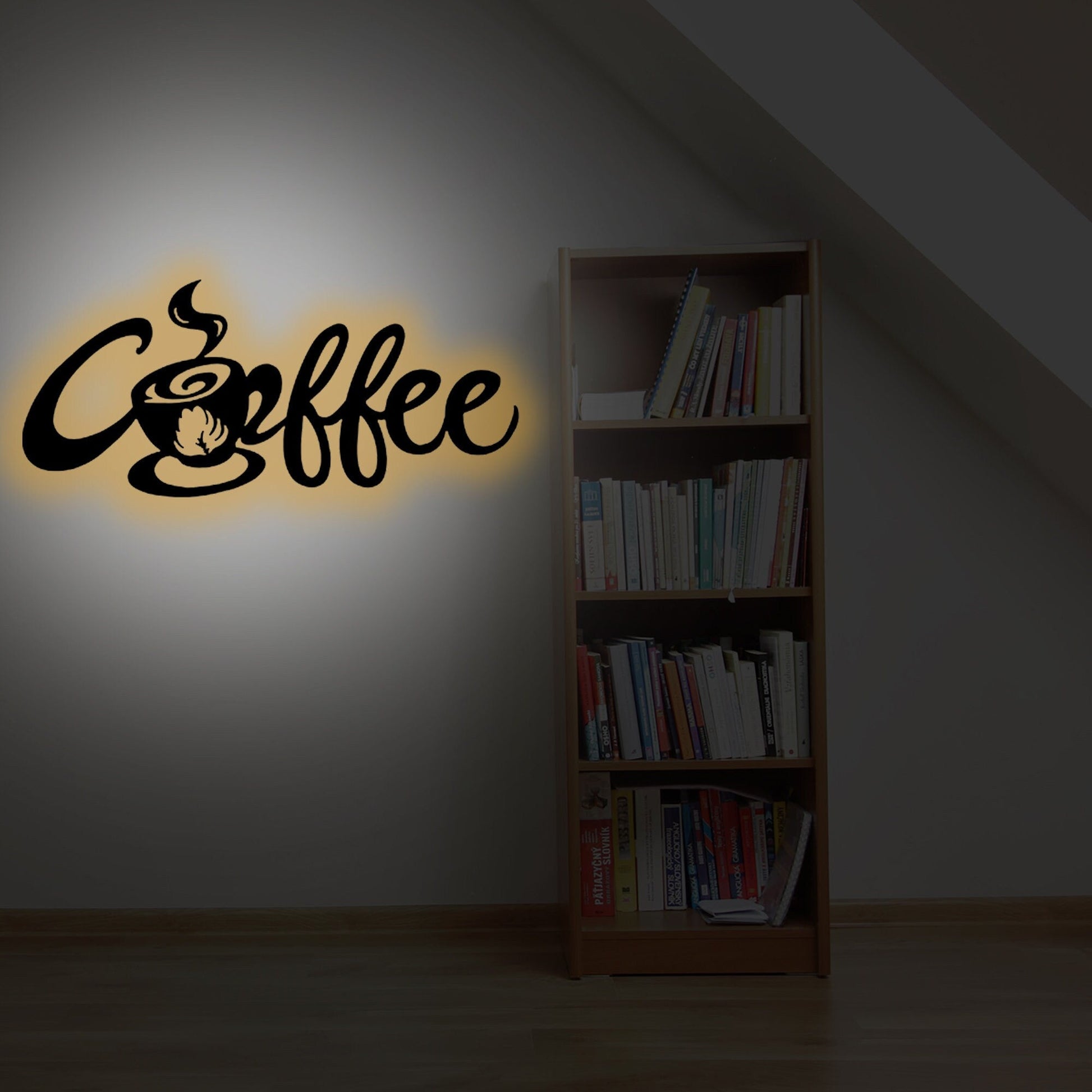 Handmade Coffee Metal Wall LED Sign-Coffee Metal Wall Art-Coffee Metal Wall Decor-Black Wire Coffee Sign for Wall-Farm Garden Coffee Decor