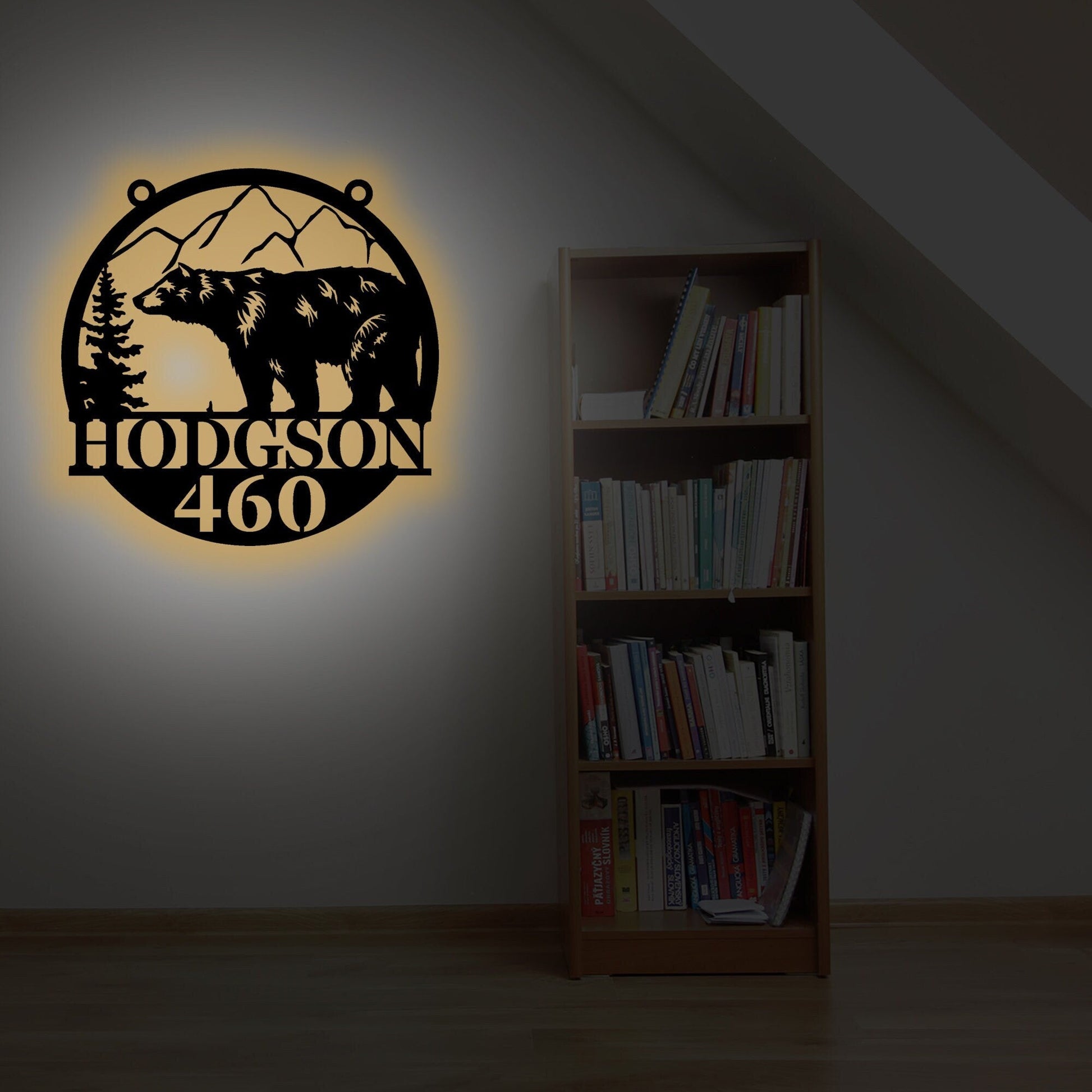 Handmade Custom Bear Address Metal Wall Led Signs-Personalized Bear Metal Wall Art-Bear Wall Decor-Custom Address Sign-Outdoor Decor-Gifts