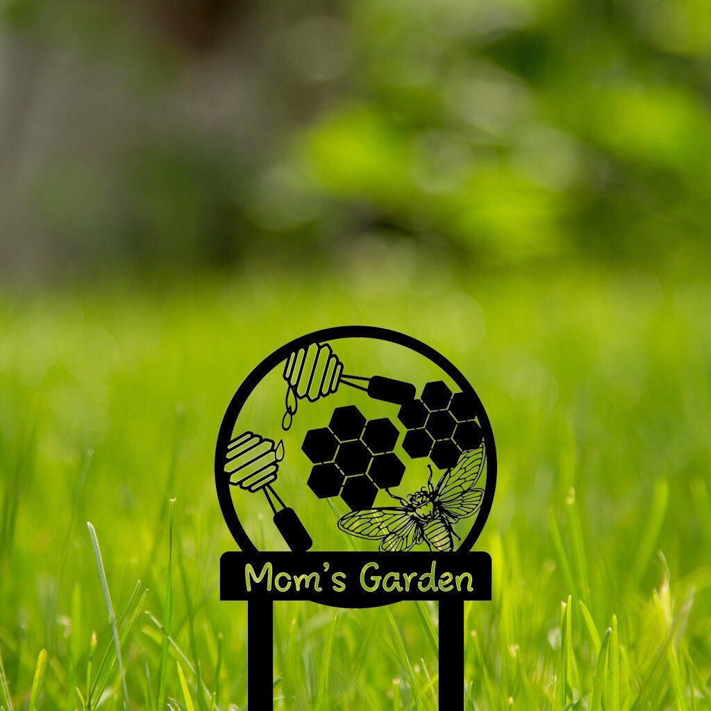 Custom Bee Garden Metal Signs-Metal Garden Stake Signs-Personalized Garden Metal Art-Metal Yard Art-Gardener Name Signs-Yard Metal Decor