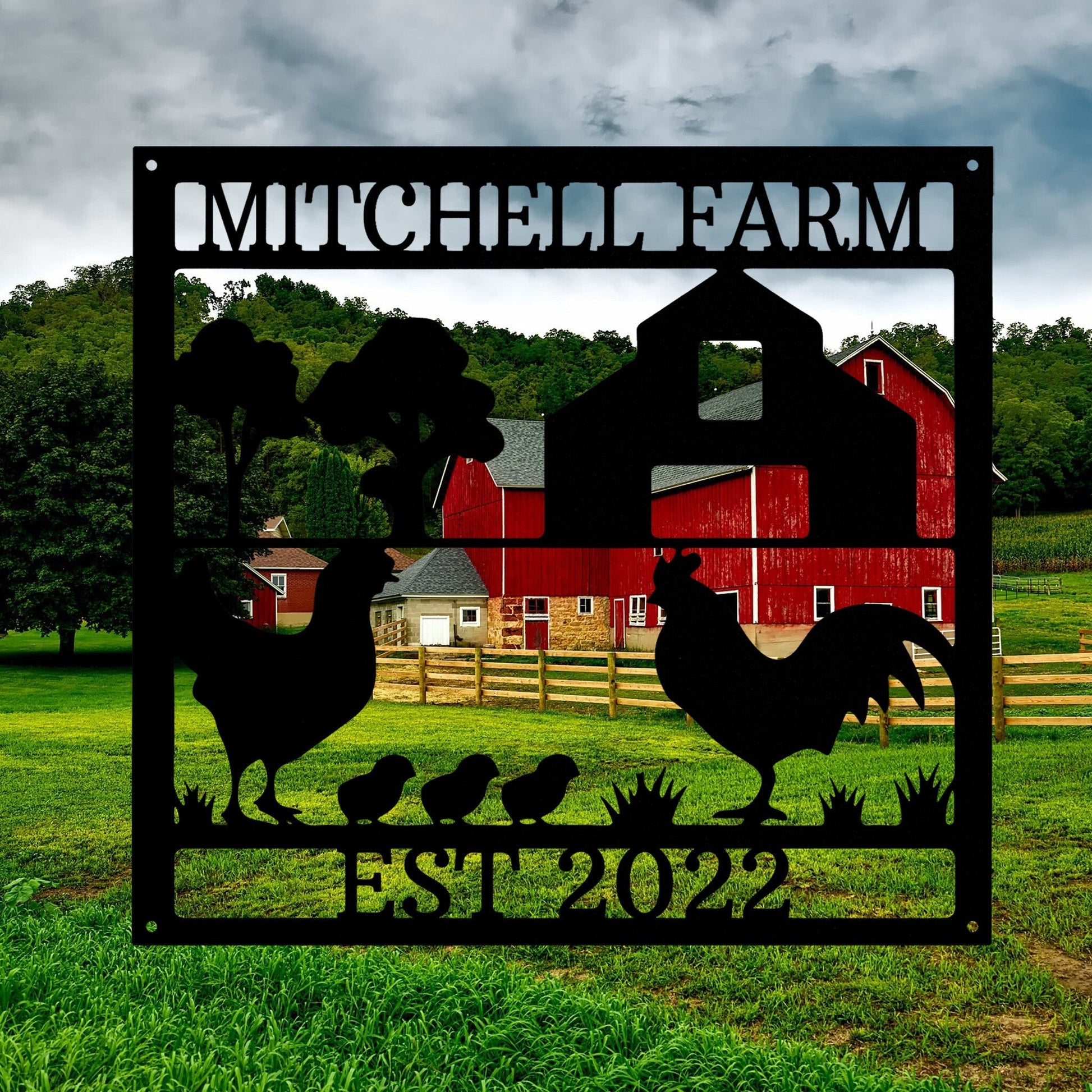 Custom Farmhouse Metal Wall LED Signs- Farm Chicken Metal Art-Personalized Farmhouse Name Signs-Home Wall Decor-Gift For Farmers-Farm Decor