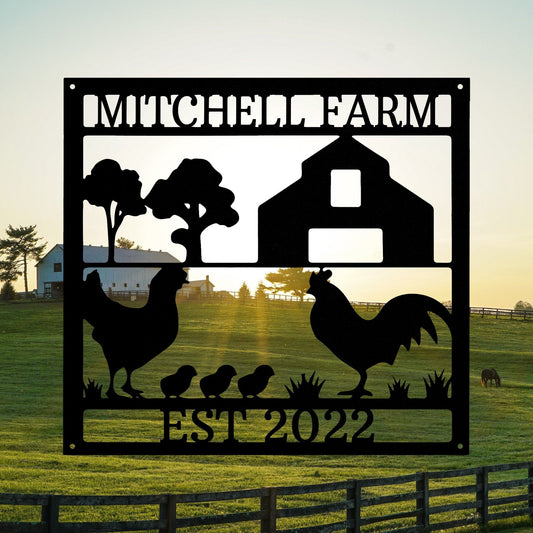 Custom Farmhouse Metal Wall LED Signs- Farm Chicken Metal Art-Personalized Farmhouse Name Signs-Home Wall Decor-Gift For Farmers-Farm Decor