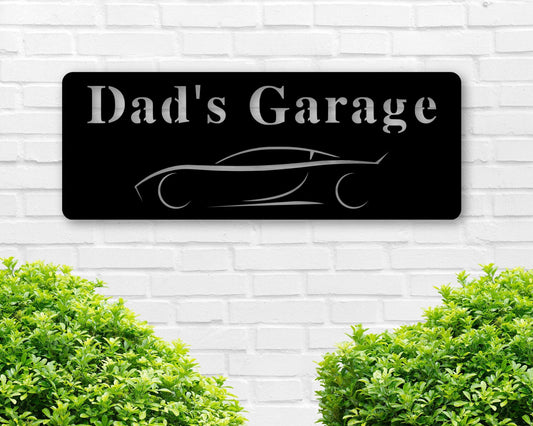 Custom Garage Sign, Car sign, Dad's Garage, Gift for him, Fathers Day gift, Sports Car, Racing, Pit Crew, Wall Decor, Metal Sign