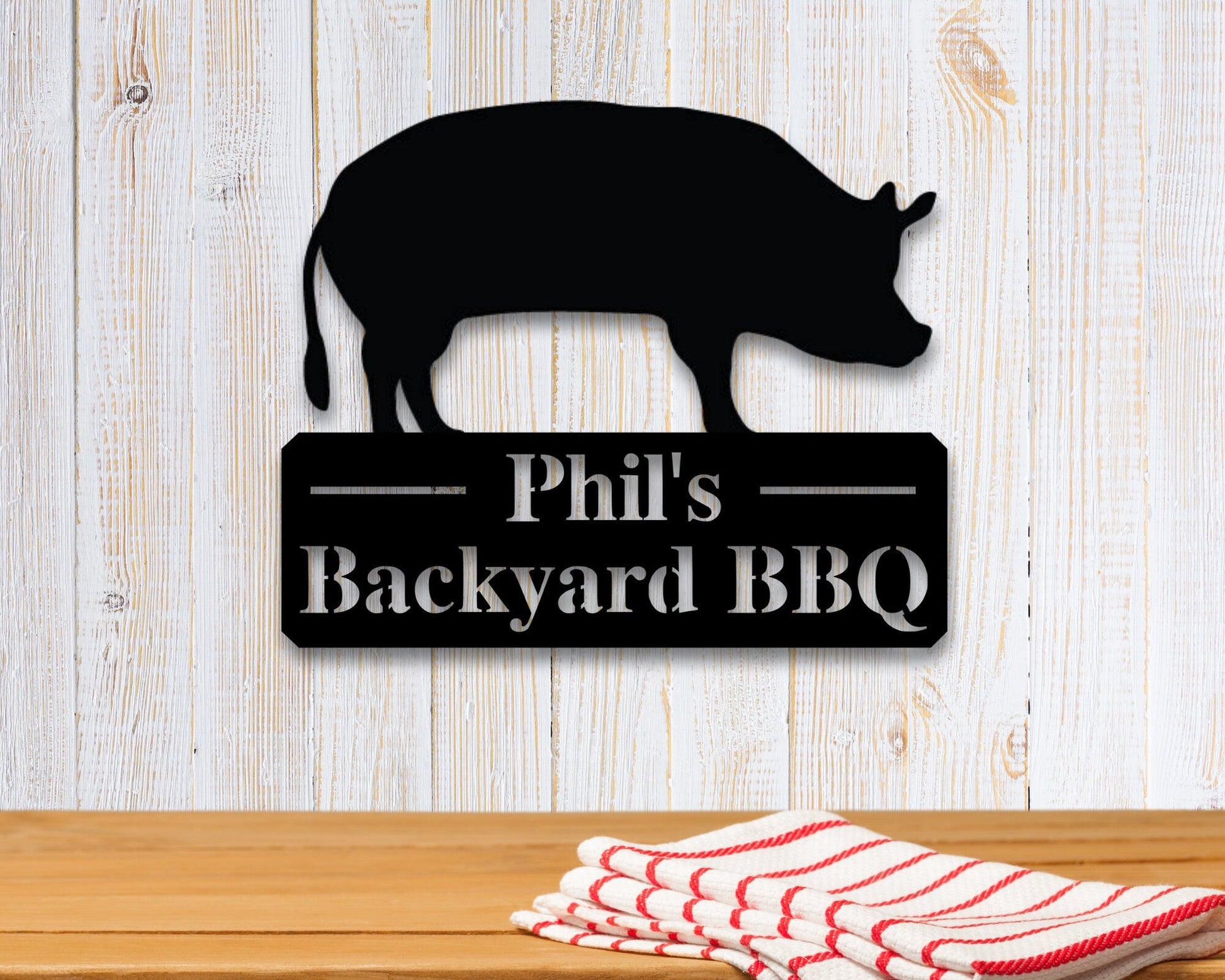 Personalized Metal BBQ Sign, Outdoor Sign, Indoor, BBQ Grill Sign, Outdoor Kitchen Metal Signs, Personalized Grill Sign, Personalized pig