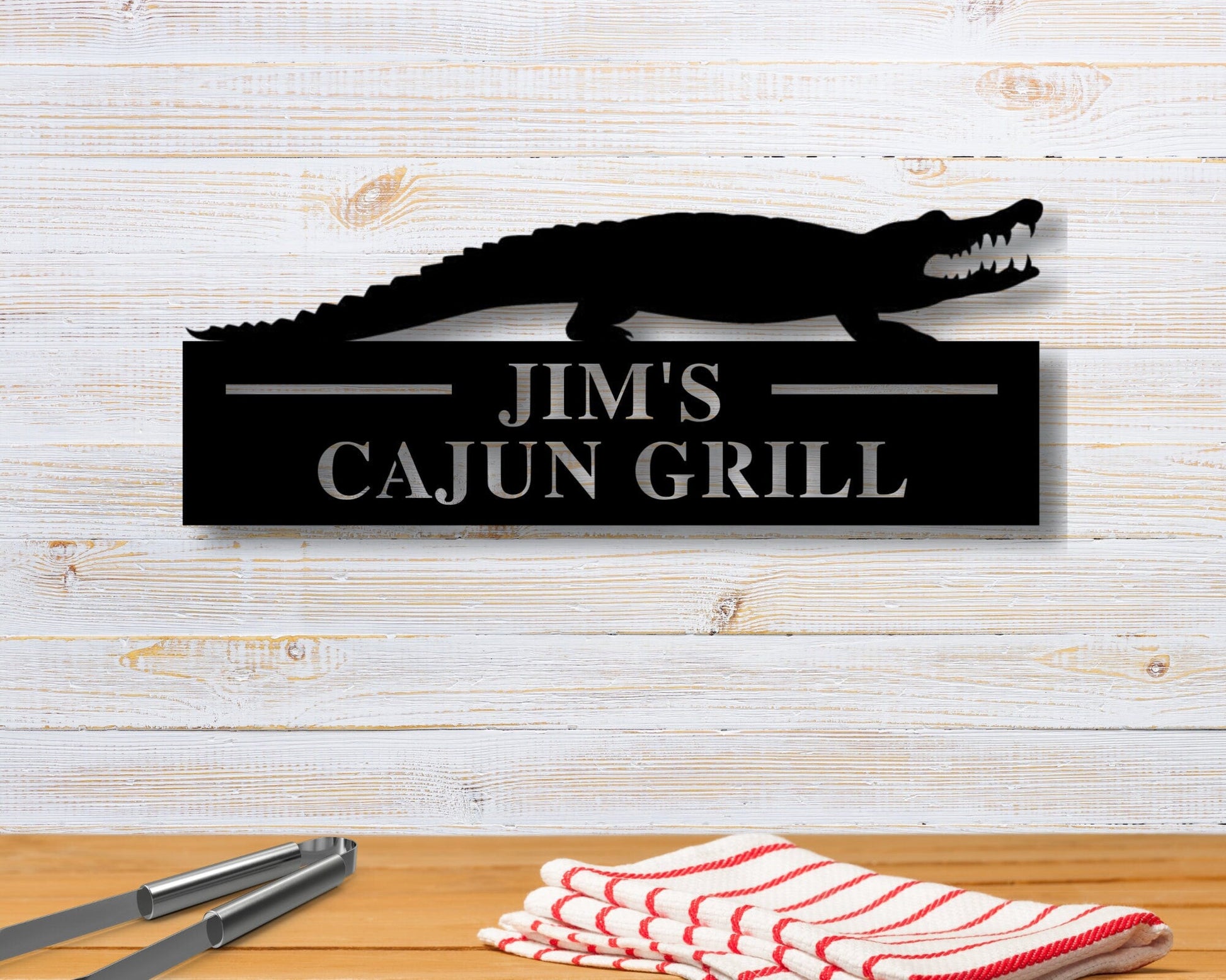 Personalized Metal Sign, Cajun Raised, Southern Raised, Grill Sign, Family name sign, Custom BBQ sign, Custom Grill Sign, Alligator Sign