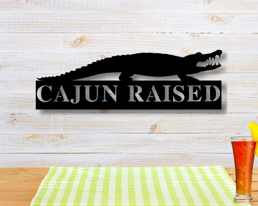 Personalized Metal Sign, Cajun Raised, Southern Raised, Grill Sign, Family name sign, Custom BBQ sign, Custom Grill Sign, Alligator Sign