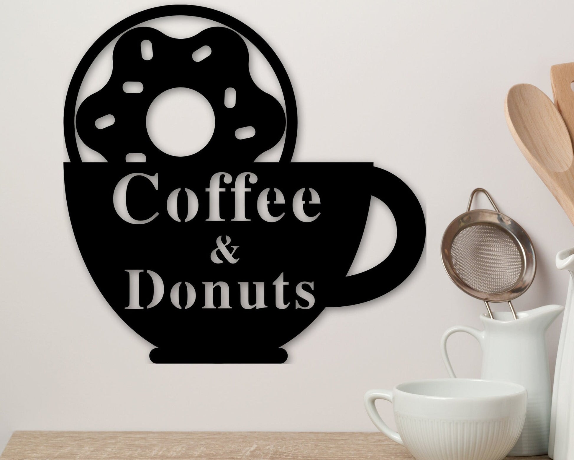 Coffee Sign Metal, Coffee Sign for Kitchen, Coffee Sign, Decor, Kitchen Coffee, Wall Art, Steel, Coffee with donut Sign, Kitchen Wall Decor