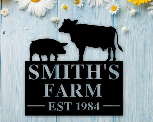 Cow Farm Sign, cow sign, personalized farm sign, barn sign, ranch sign, farmhouse decor, farmhouse sign, cow and pig sign, pig sign, sign