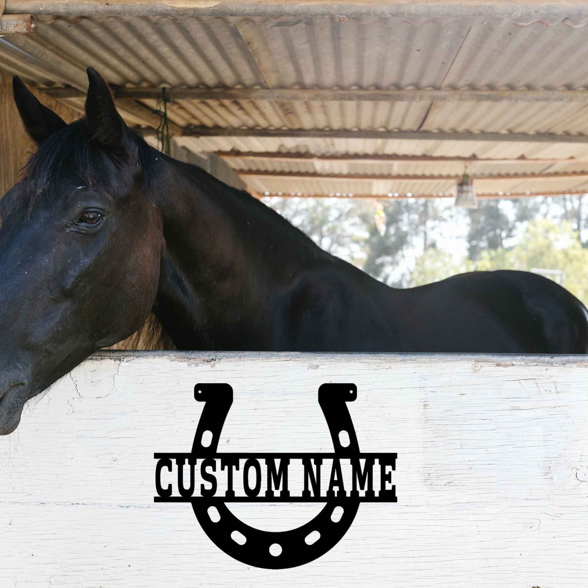 Personalized Horseshoe Print Metal Sign, Custom Horse Farm Metal Sign, Custom Metal Horse Name, Horse Owner Gift, Gift For Dad