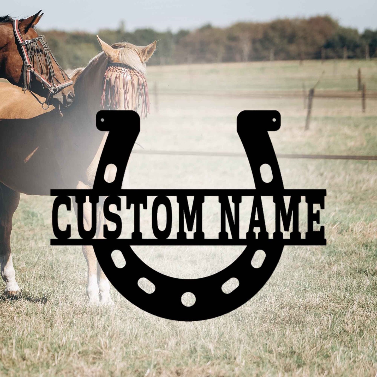 Personalized Horseshoe Print Metal Sign, Custom Horse Farm Metal Sign, Custom Metal Horse Name, Horse Owner Gift, Gift For Dad