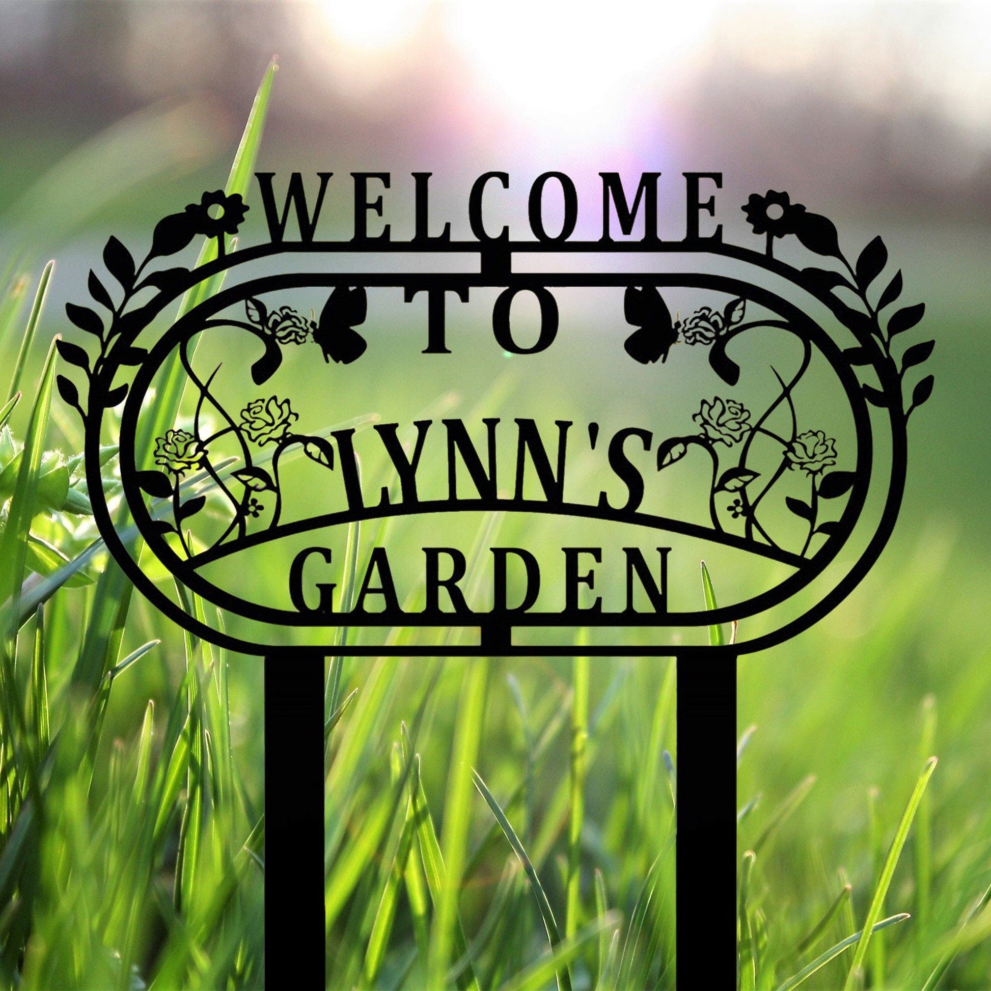 Personalized Welcome To Whose Garden Stake Metal Sign, Garden Decoration Metal Sign, Custom Steel Flower Bed Decoration