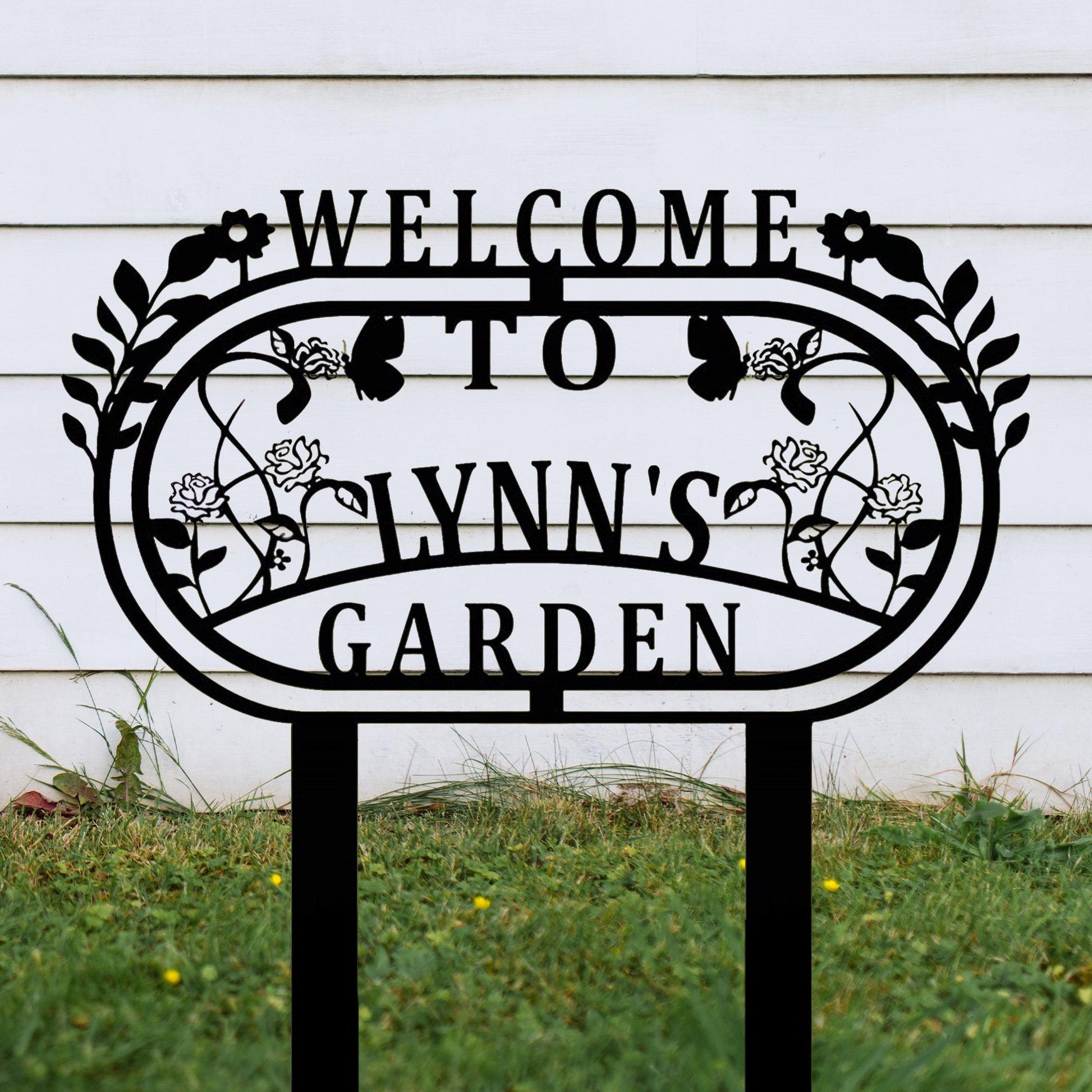 Personalized Welcome To Whose Garden Stake Metal Sign, Garden Decoration Metal Sign, Custom Steel Flower Bed Decoration