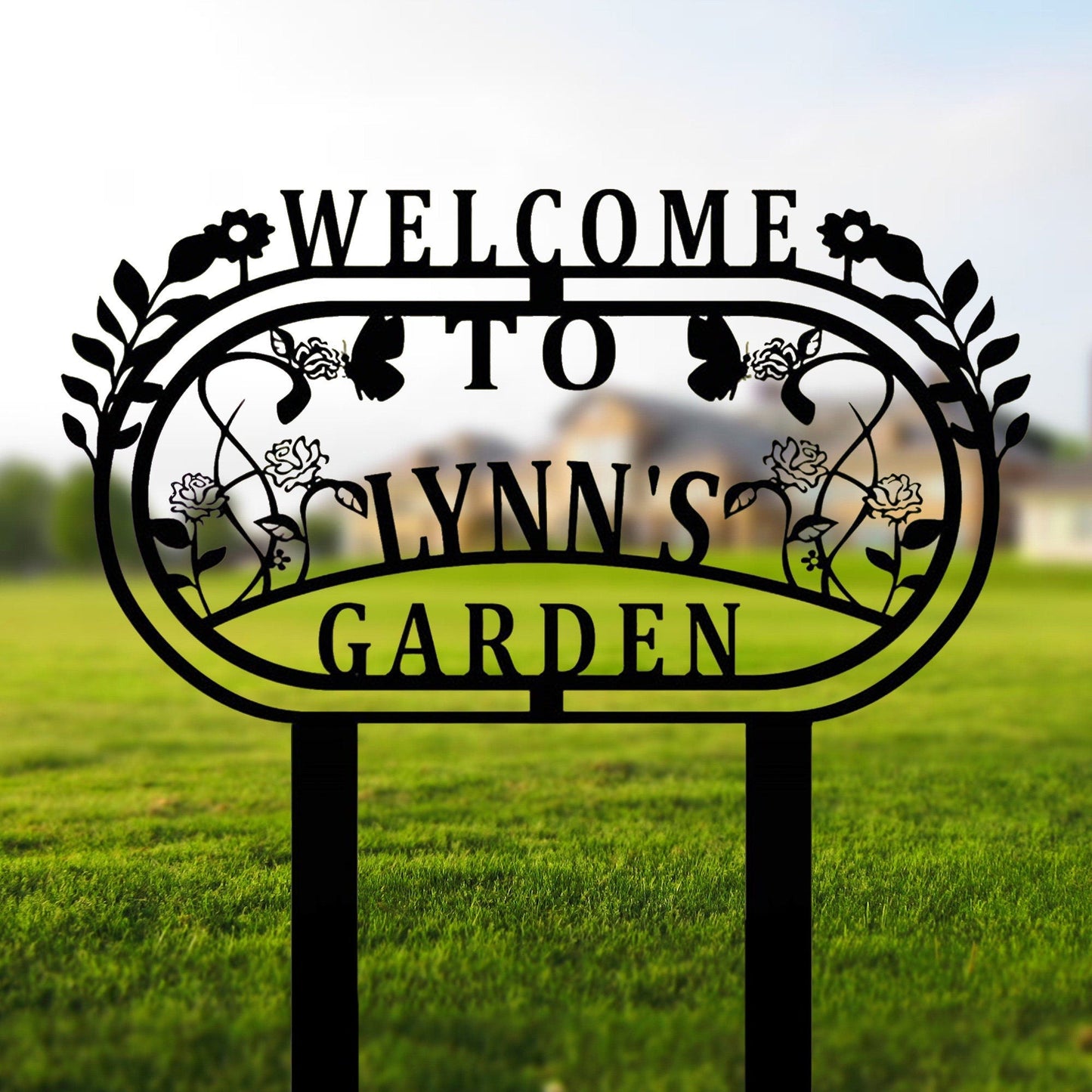 Personalized Welcome To Whose Garden Stake Metal Sign, Garden Decoration Metal Sign, Custom Steel Flower Bed Decoration