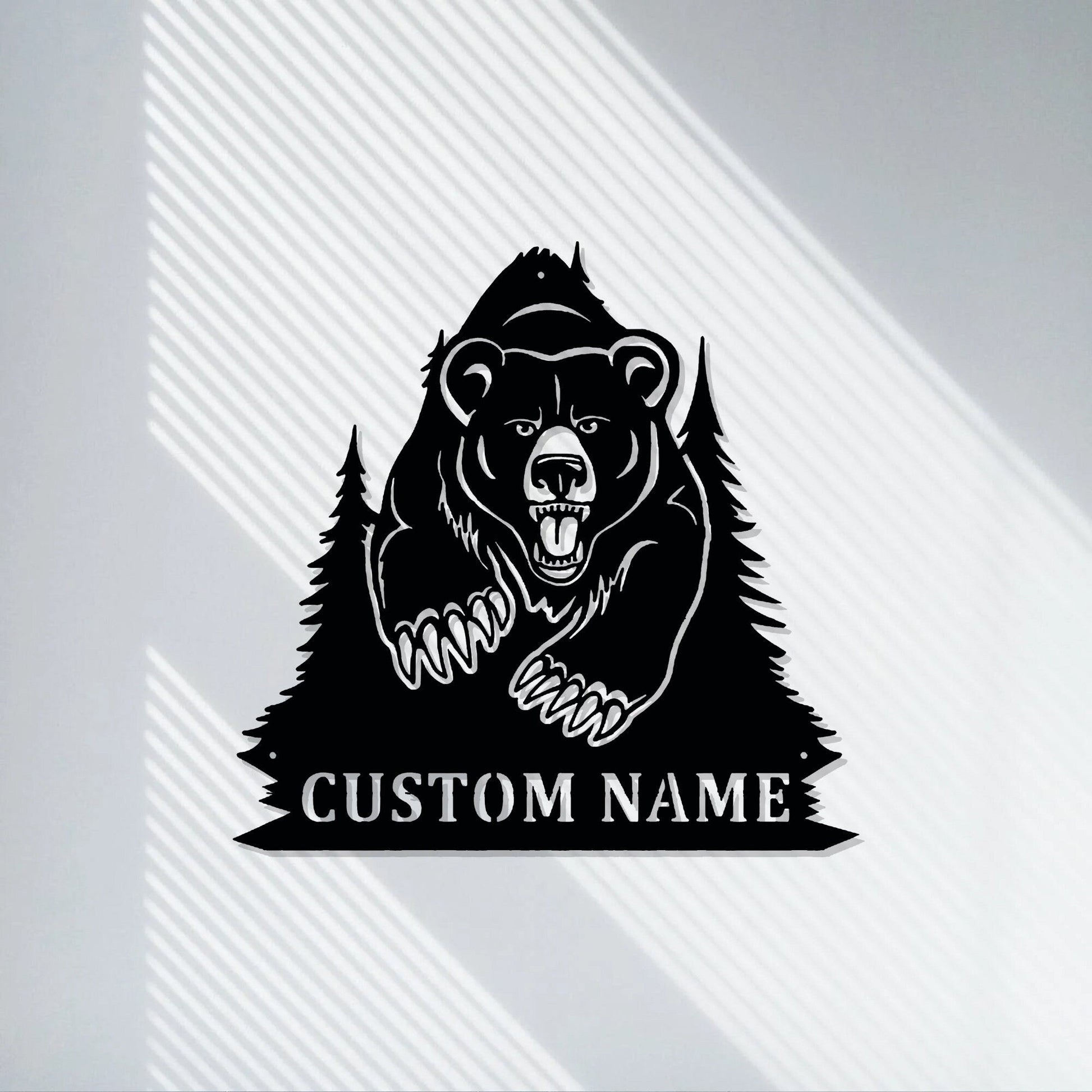 Bear Metal Sign NEW, Great Outdoor,Personalized Handmade Custom Bear Mountain Metal Wall Art, Family Name Black Bear Sign, LED Sign