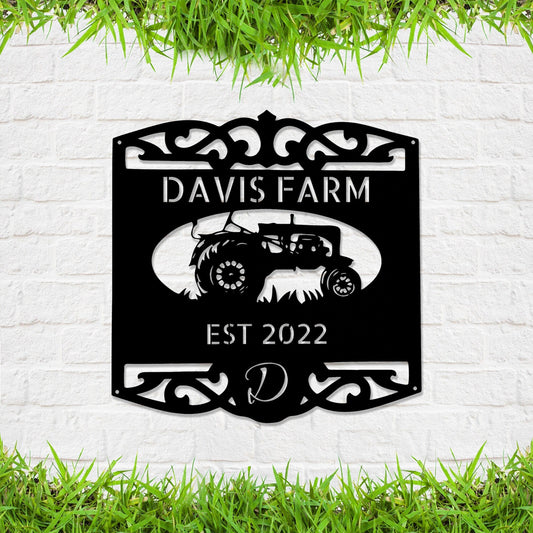 Custom Farmhouse Sign, Personalized Metal Sign Customized Outdoor, Farm Tractor Art Home Wall Decor, Outside Barn Ranch Welcome Entrance