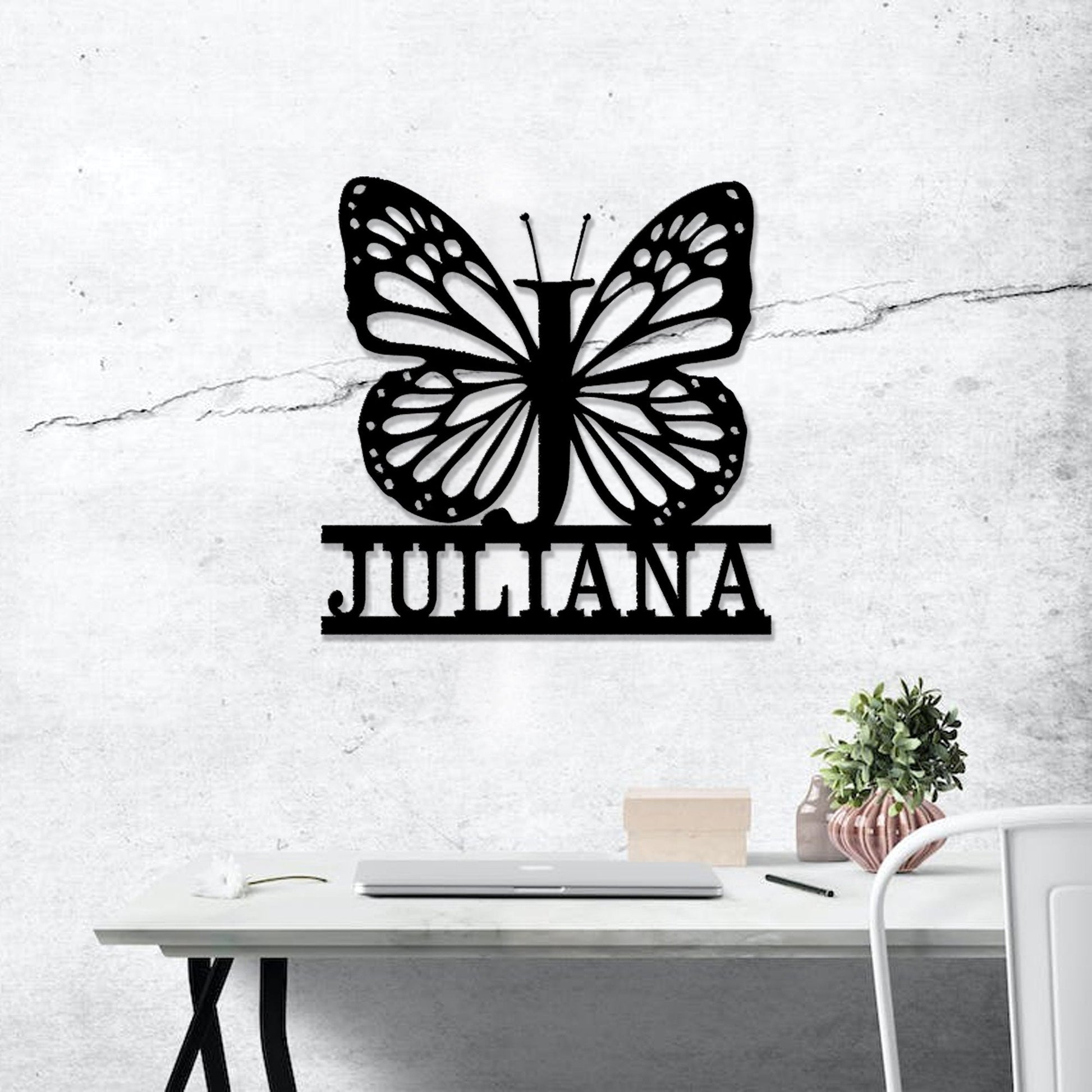 Butterfly Metal Wall Art, Butterfly Home Decor, Metal Living Room Decor,Outdoor Porch Decor,Customized Monograms Sign The Family Name Sign