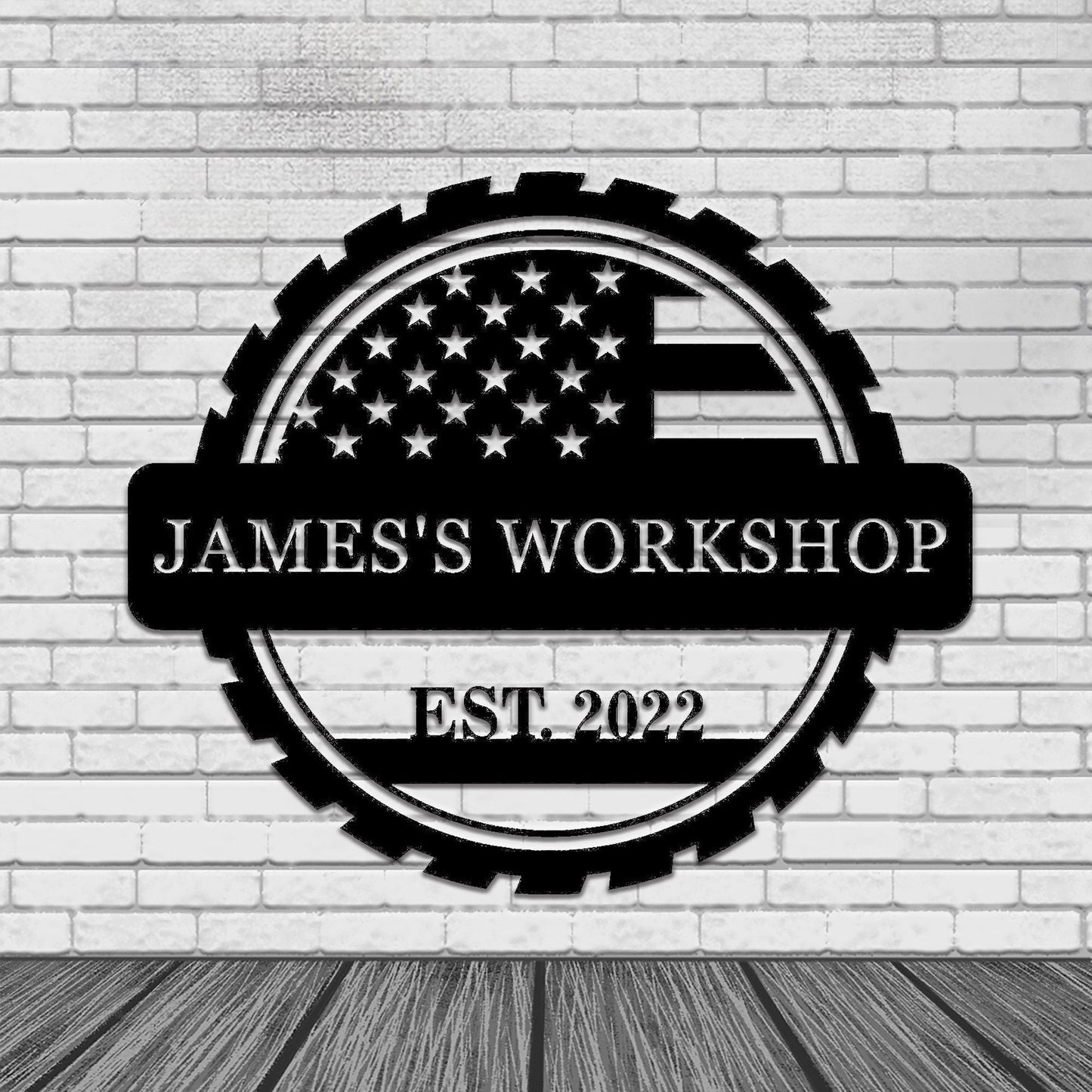 Custom American Flag Workshop Signs / Personalized Garage Metal Signs / Handmade Garage Wall Decor / LED Signs / Dad's Gift / Freedom