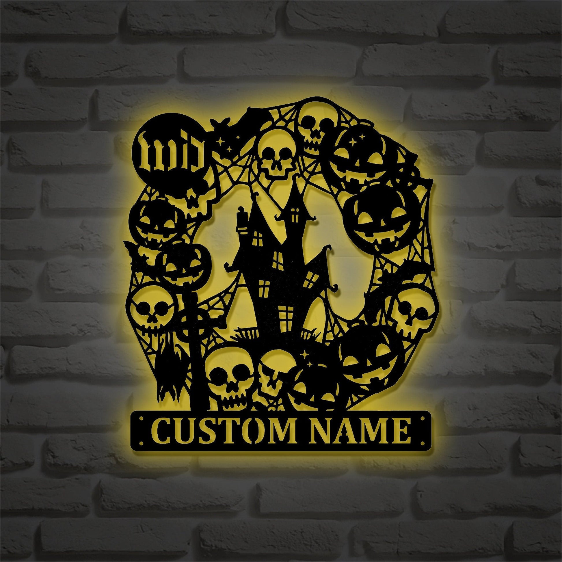 Personalized name metal sign, haunted house Halloween decoration, front porch custom surname sign Halloween welcome sign Wall lamps