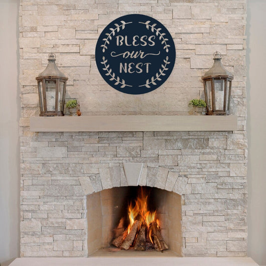 Round Bless Our Nest Sign, Family Sign, Our Nest Sign, Living Room Decor, Entryway Decor, Housewarming Gift