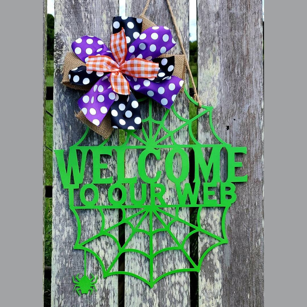 Welcome To Our Web Metal Door Hanger, Halloween Door Hanger, Spider Web Garden Flag, Halloween Garden Flag, Halloween Decorations, Halloween