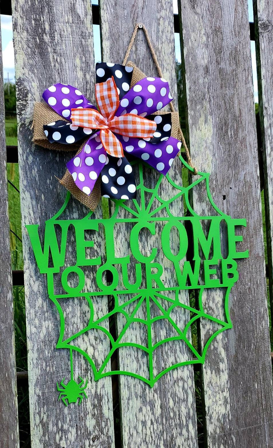 Welcome To Our Web Metal Door Hanger, Halloween Door Hanger, Spider Web Garden Flag, Halloween Garden Flag, Halloween Decorations, Halloween