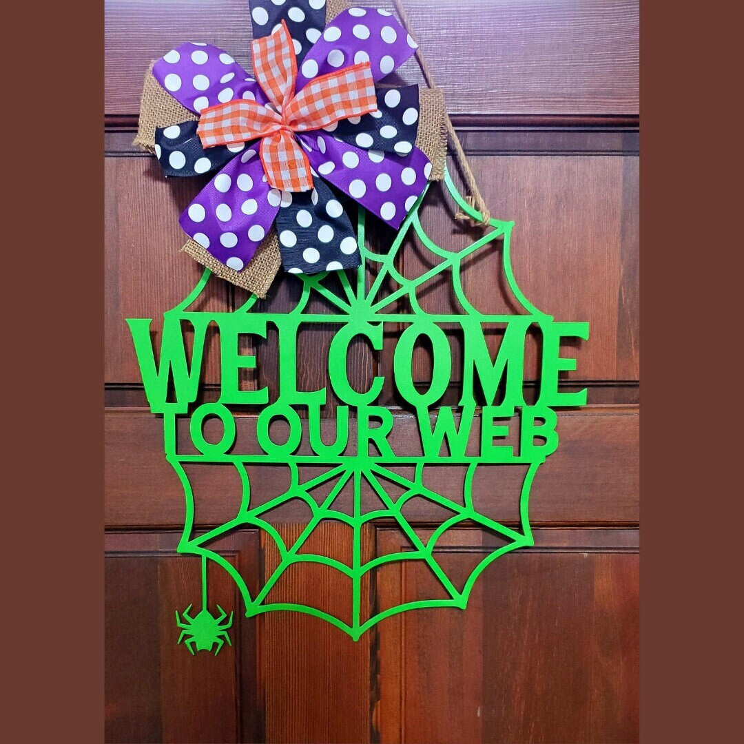 Welcome To Our Web Metal Door Hanger, Halloween Door Hanger, Spider Web Garden Flag, Halloween Garden Flag, Halloween Decorations, Halloween