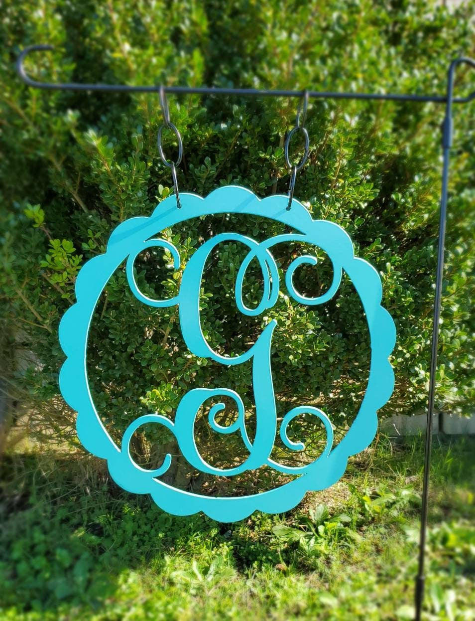 Scalloped Initial Metal Garden Flag, Monogram Metal Garden Flag, Garden Flag, Metal Garden Flag, Metal Yard Art, Garden Decor, Initial Sign