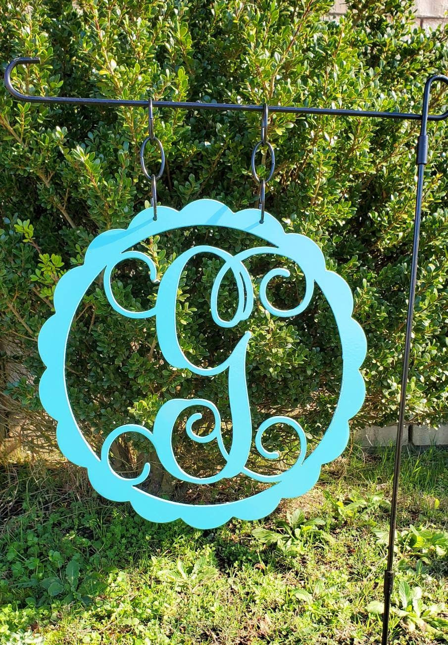 Scalloped Initial Metal Garden Flag, Monogram Metal Garden Flag, Garden Flag, Metal Garden Flag, Metal Yard Art, Garden Decor, Initial Sign