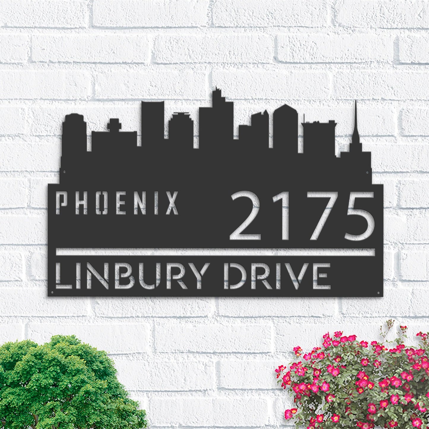 Personalized Phoenix city skyline Metal Address Sign Hanging Address Plaque house number Yard Outdoor Sign Garden Stake