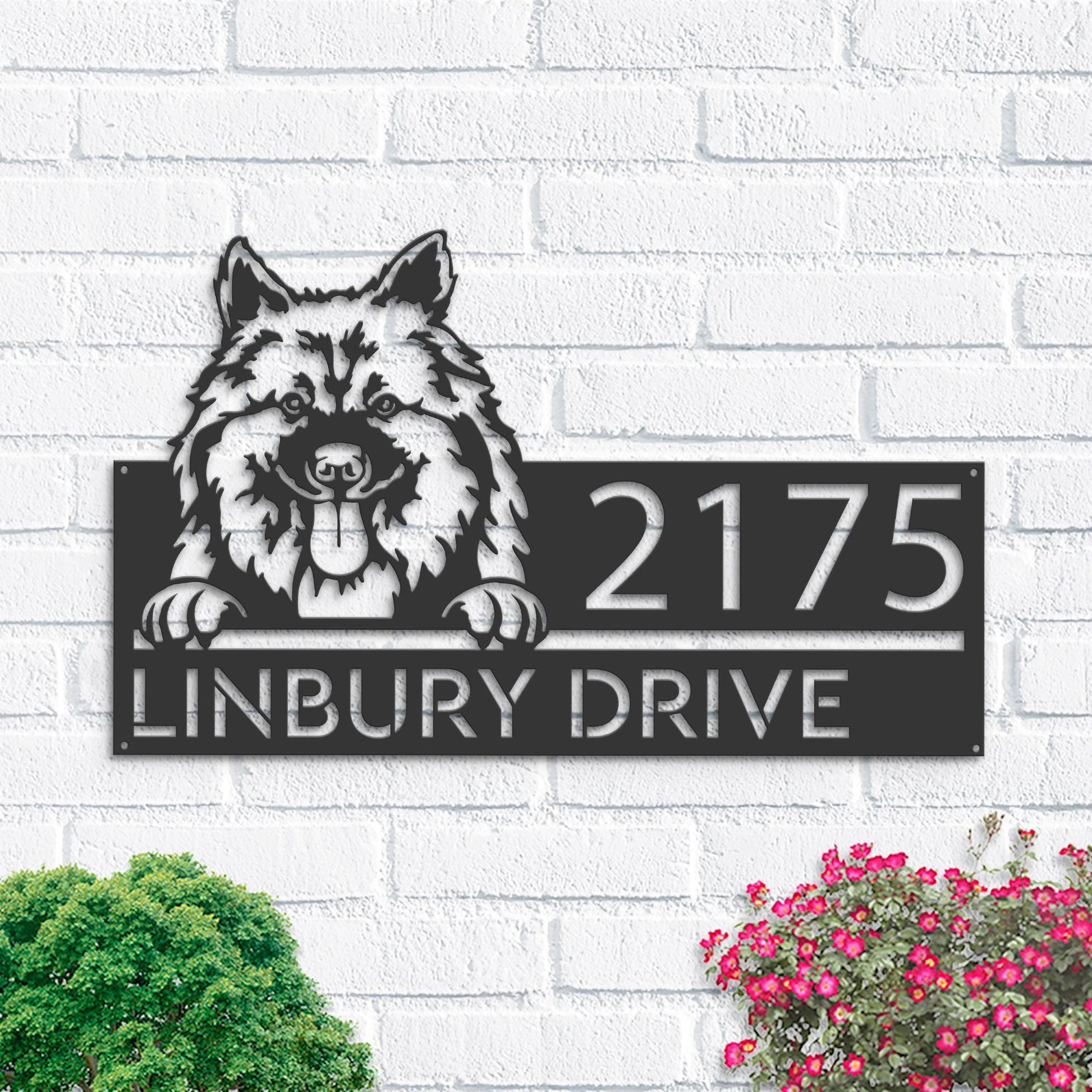 Personalized Keeshond dog, Cute puppy Metal Address Sign House number Hanging Address Plaque Yard Sign Outdoor decor Garden Stake