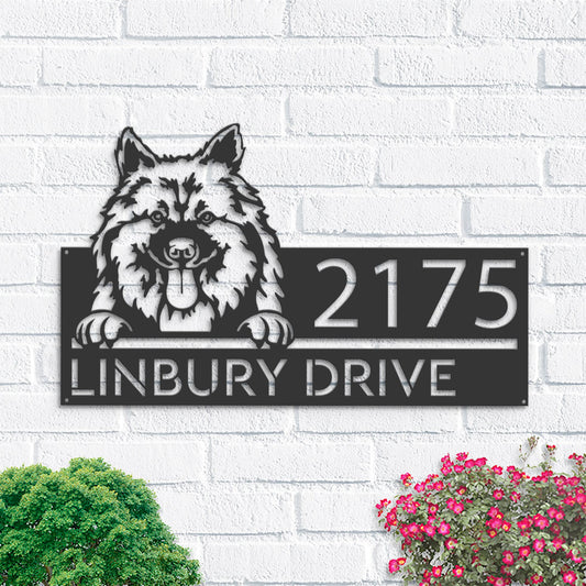 Personalized Keeshond dog, Cute puppy Metal Address Sign House number Hanging Address Plaque Yard Sign Outdoor decor Garden Stake