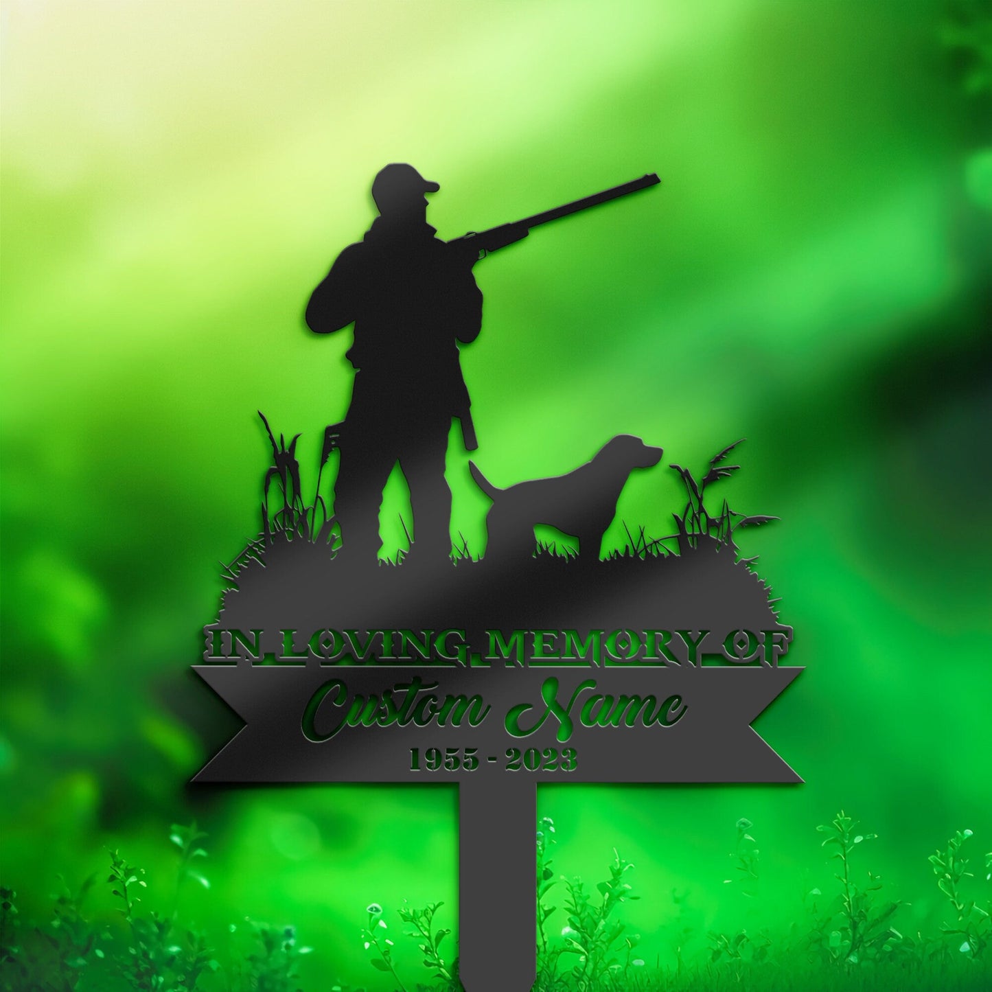 Personalized Hunter and dog Memorial Stake, Metal Stake, Sympathy Sign, Grave Marker, Remembrance Stake