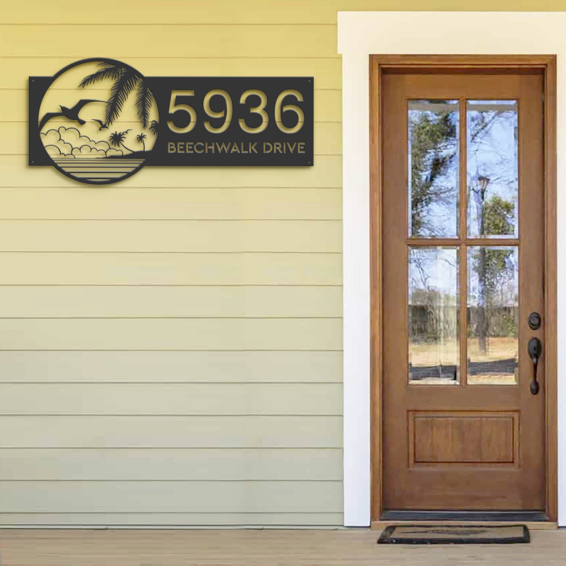 Personalized Birds island palm tree Metal Address Sign House number Hanging Address Plaque Yard Sign Outdoor Garden Stake