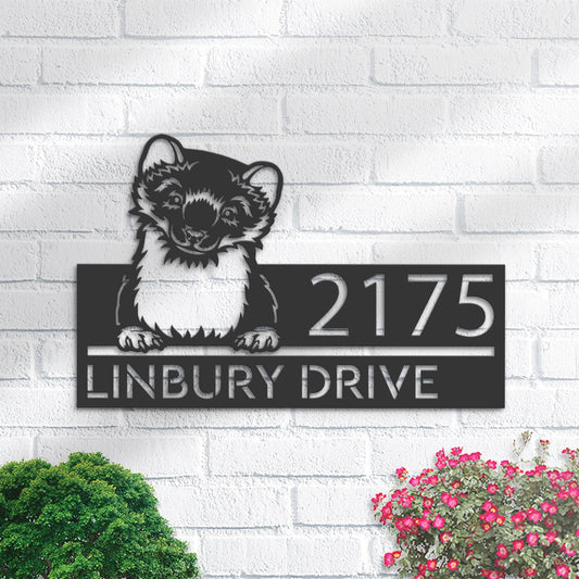 Personalized Peeking Ferret Metal Address Sign With LED lights House number Hanging Address Plaque Yard Sign Outdoor Garden Stake