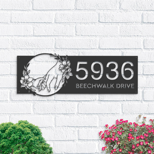 Personalized Mother hold children's hand, Mom and baby Metal Address Sign House number Hanging Address Plaque Yard Sign Outdoor Garden Stake