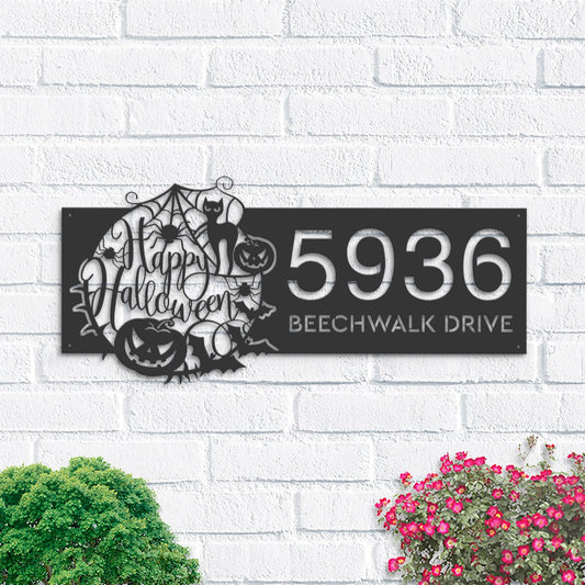 Personalized Happy halloween Metal Address Sign House number Hanging Address Plaque Yard Outdoor Sign Garden Stake