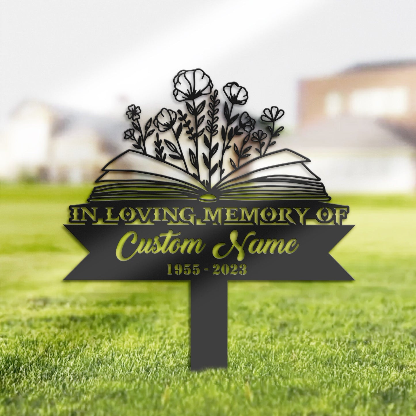 Personalized Floral book teacher Memorial Stake, Metal Stake, Sympathy Sign, Grave Marker, Remembrance Stake