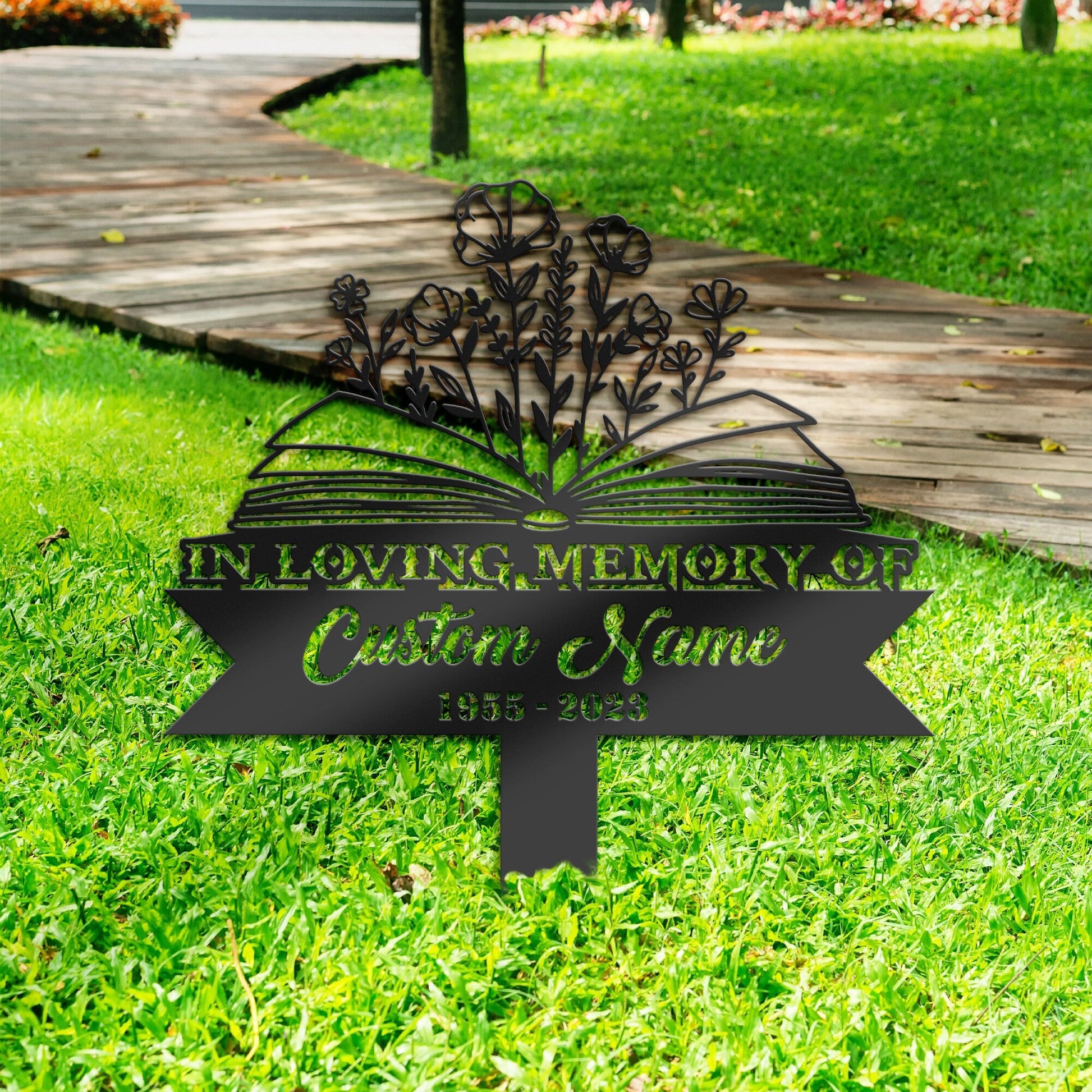 Personalized Floral book teacher Memorial Stake, Metal Stake, Sympathy Sign, Grave Marker, Remembrance Stake