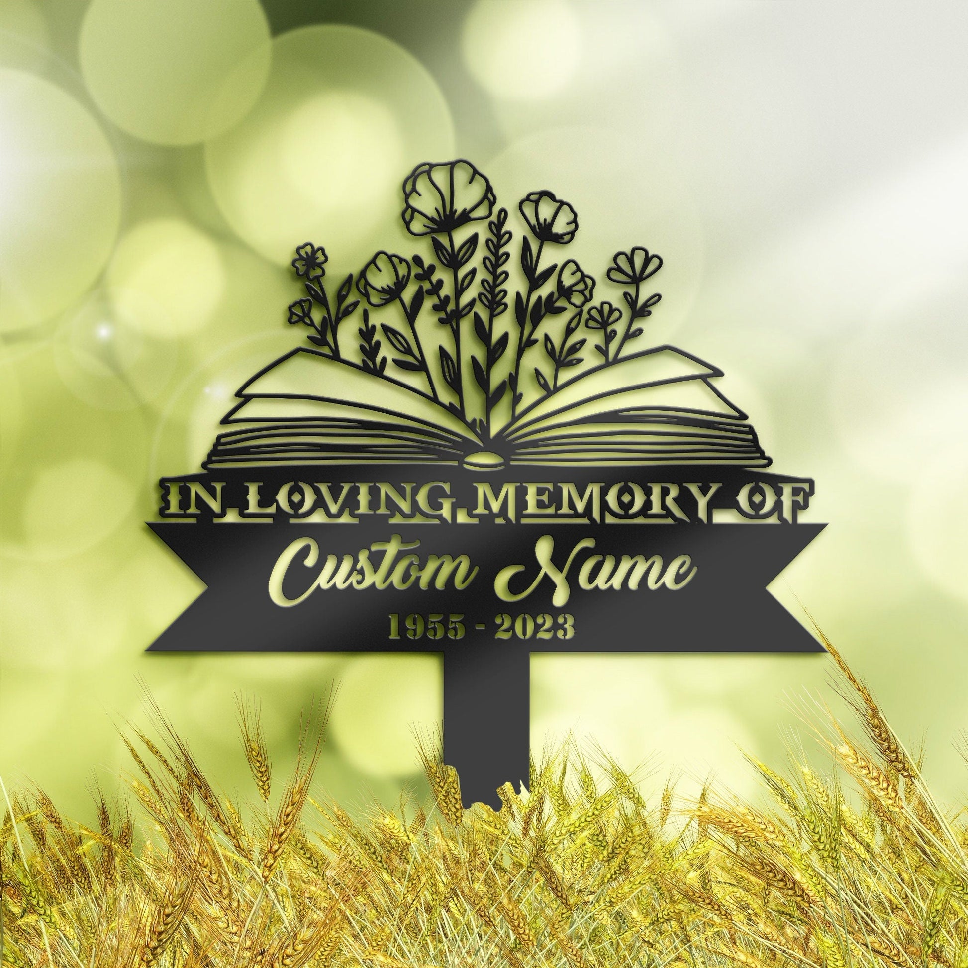 Personalized Floral book teacher Memorial Stake, Metal Stake, Sympathy Sign, Grave Marker, Remembrance Stake