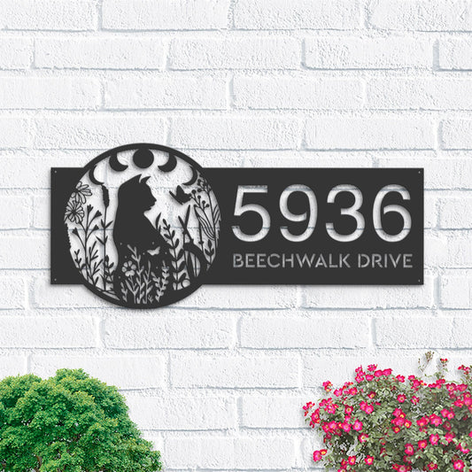 Personalized Floral cat moon phases Metal Address Sign House number Hanging Address Plaque Yard Sign Outdoor Sign Garden Stake