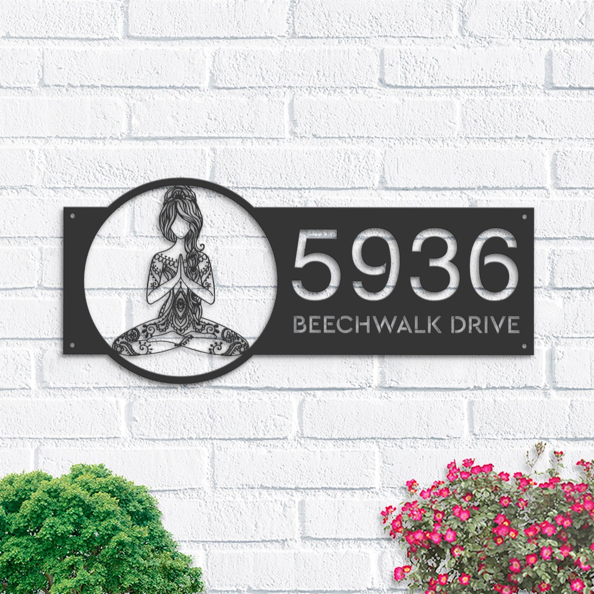 Personalized Yoga Girl in hippie style Metal Address Sign, Hanging Address Plaque, Yard Sign, Outdoor Sign, Garden Stake