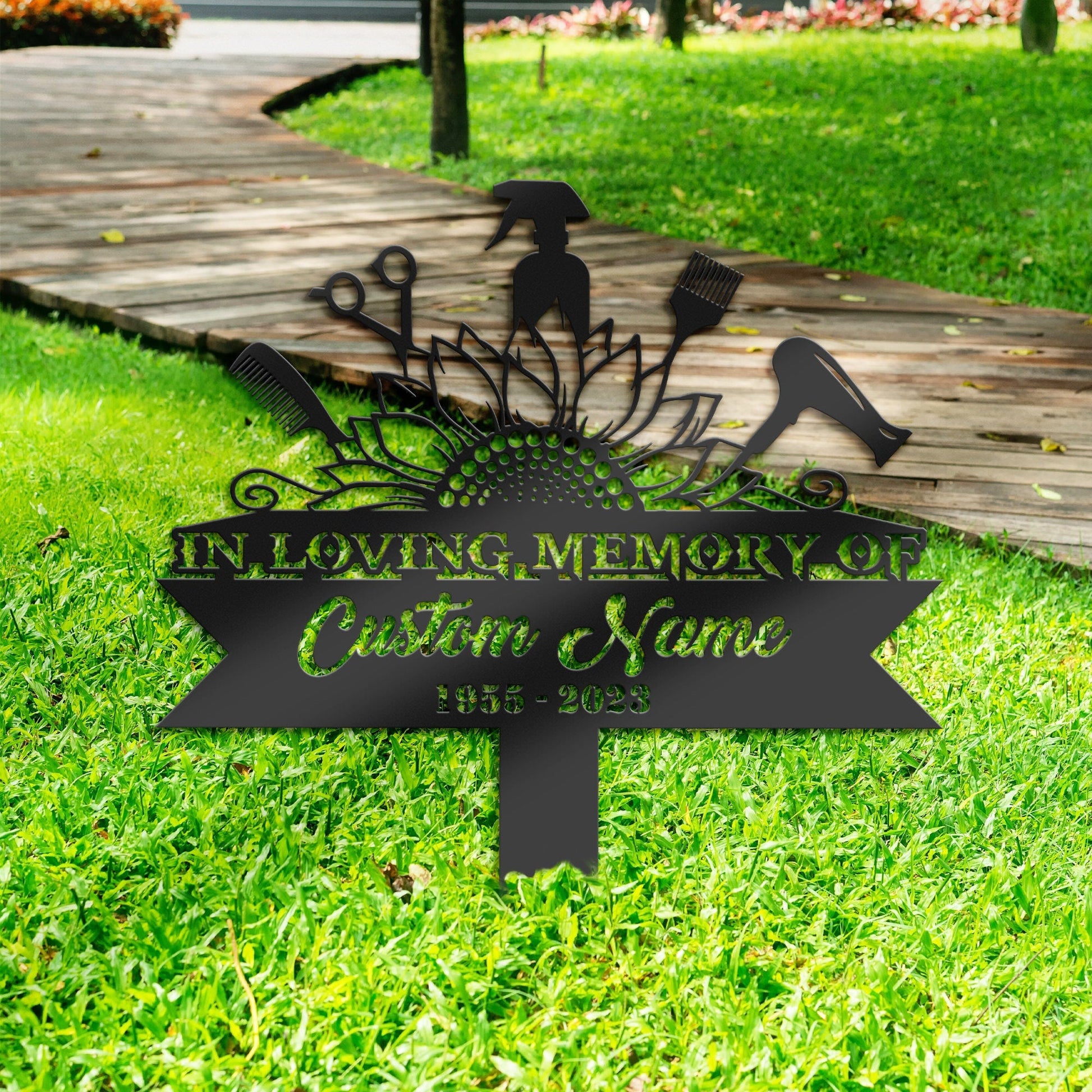 Personalized Hair stylist hair dresser Memorial Stake, Metal Stake, Sympathy Sign, Grave Marker, Remembrance Stake