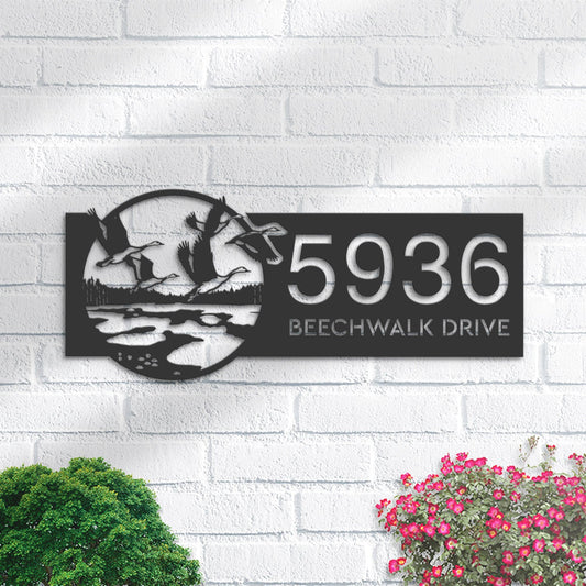 Personalized Ducks Metal Address Sign With LED lights House number Hanging Address Plaque Yard Sign Outdoor Garden Stake