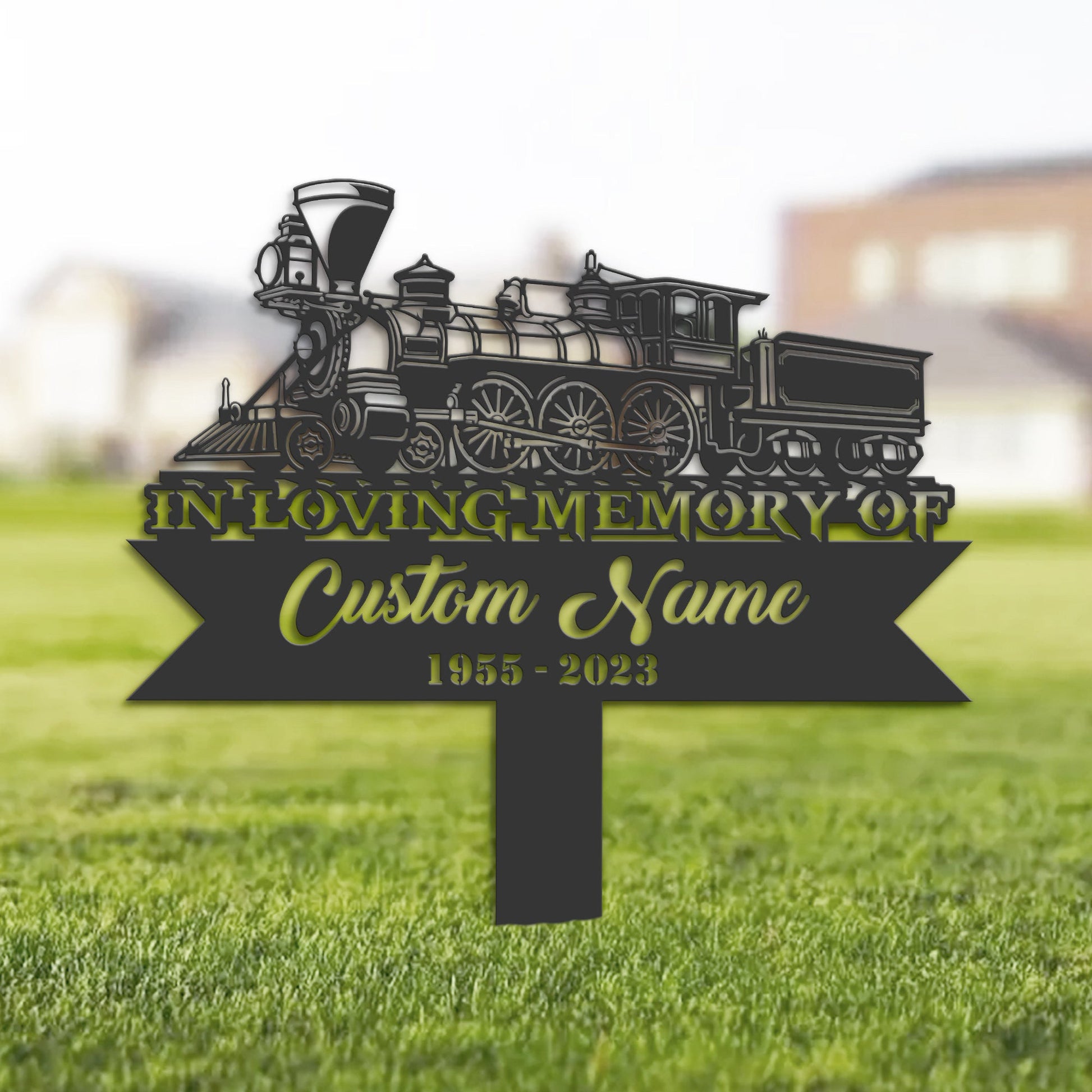 Personalized Train Memorial Stake, Metal Stake, Sympathy Sign, Grave Marker, Remembrance Stake