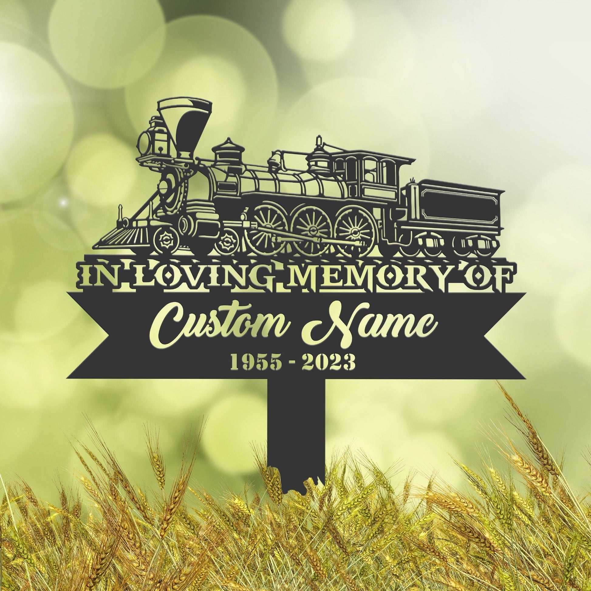 Personalized Train Memorial Stake, Metal Stake, Sympathy Sign, Grave Marker, Remembrance Stake