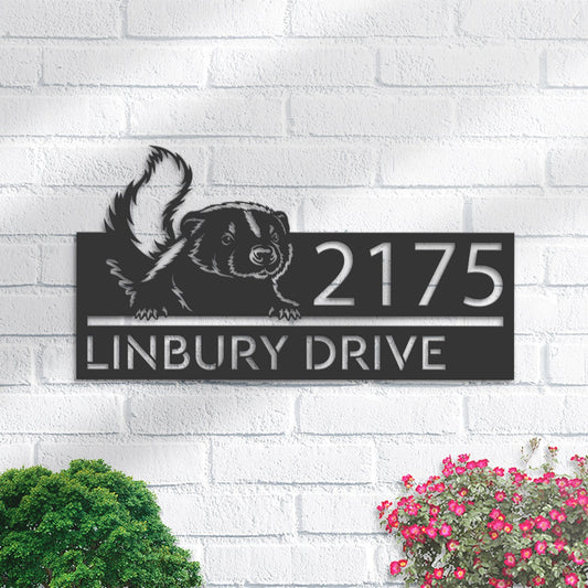 Personalized Peeking Skunk Metal Address Sign With LED lights House number Hanging Address Plaque Yard Sign Outdoor Garden Stake