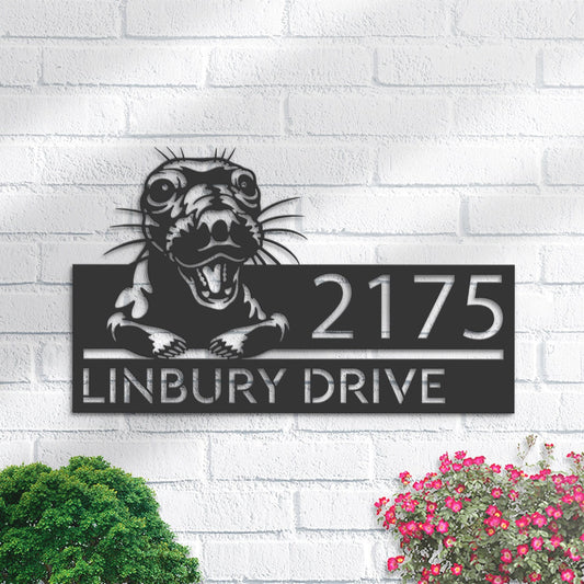 Personalized Peeking Seal Metal Address Sign With LED lights House number Hanging Address Plaque Yard Sign Outdoor Garden Stake