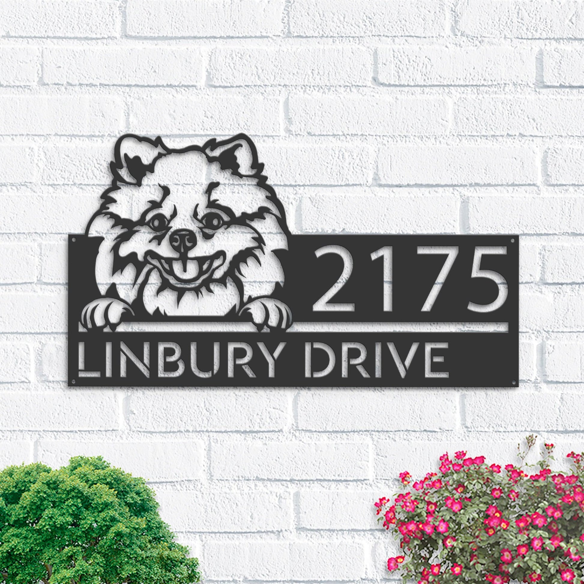 Personalized Pomeranian dog, Cute puppy Metal Address Sign House number Hanging Address Plaque Yard Sign Outdoor decor Garden Stake