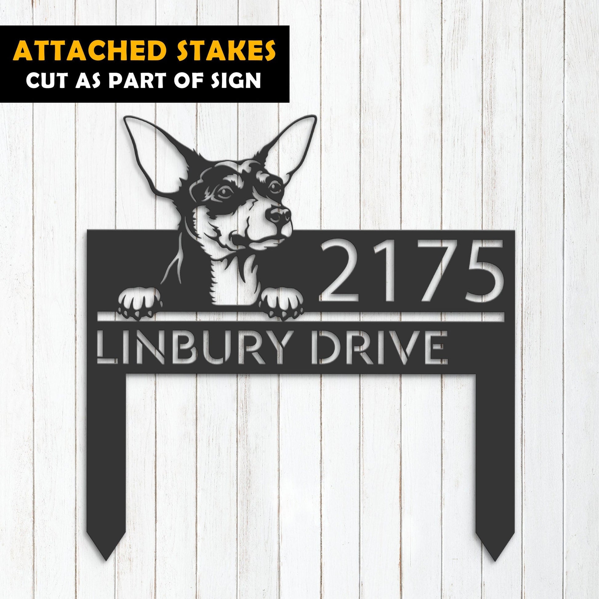 Personalized Toy Fox Terrier dog, Puppy Metal Address Sign House number Hanging Address Plaque Yard Sign Outdoor decor Garden Stake