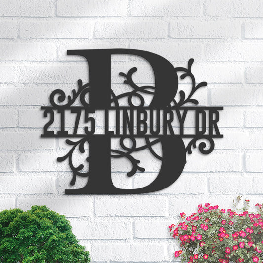 Personalized Floral Monogram Split Letter B Metal Address Sign House number Hanging Address Plaque Yard Sign Outdoor decor Garden Stake