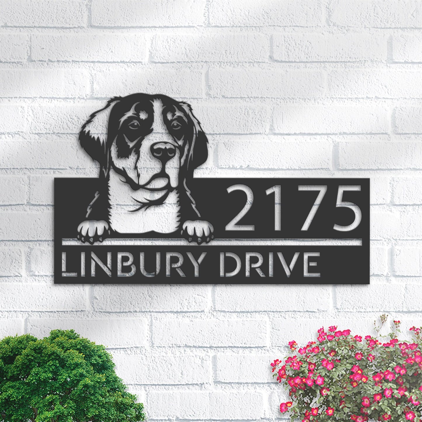 Personalized Great swiss mountain dog, Puppy Metal Address Sign House number Hanging Address Plaque Yard Sign Outdoor decor Garden Stake